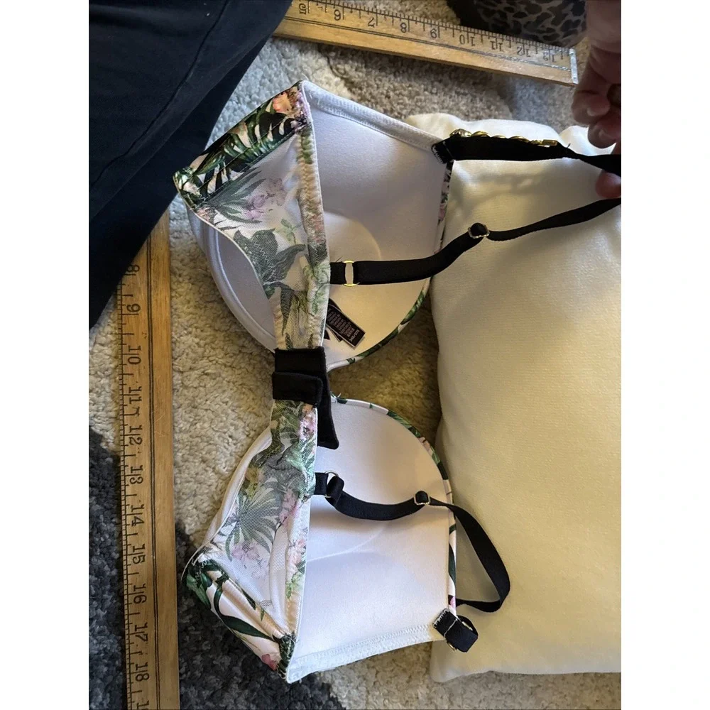 Victorias Secret 34D Pushup Bra Padded Pink Black Floral